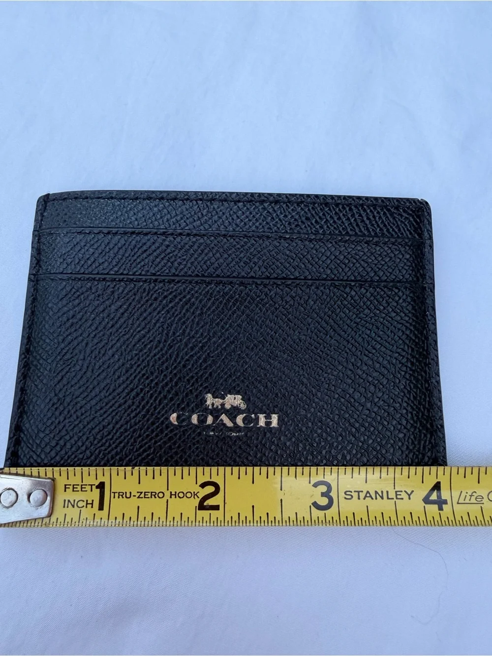 Coach Black Textured Leather Card Case with Gold Logo